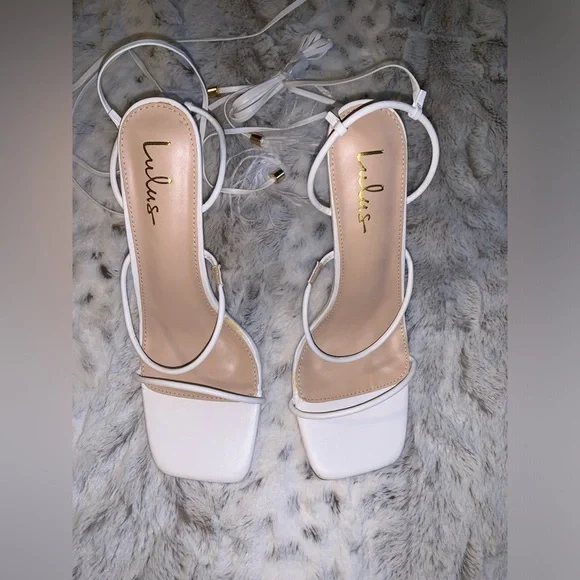 Lulus Majorine White Feather Lace-Up High Heel Sandals - Picture 6 of 9